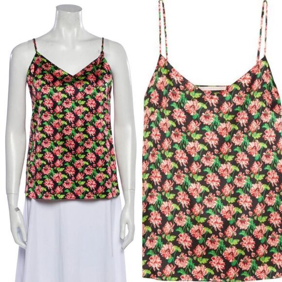 NEW Stella McCartney Ellie Leaping Silk Floral Tank Top, Black, Medium - Picture 2 of 12